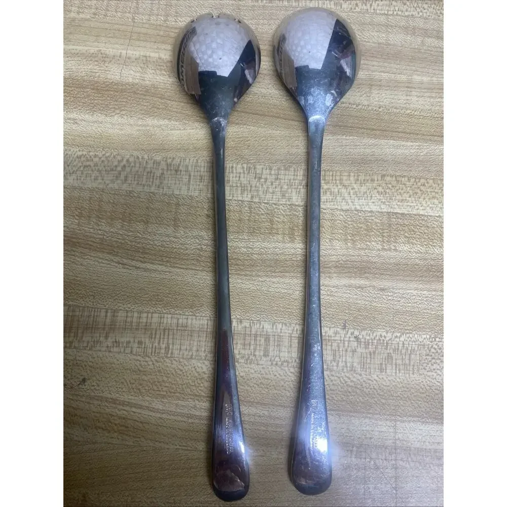 Sheffield England Vintage SILVER PLATED Salad Serving Spoon Fork Set ~ 9 1/2